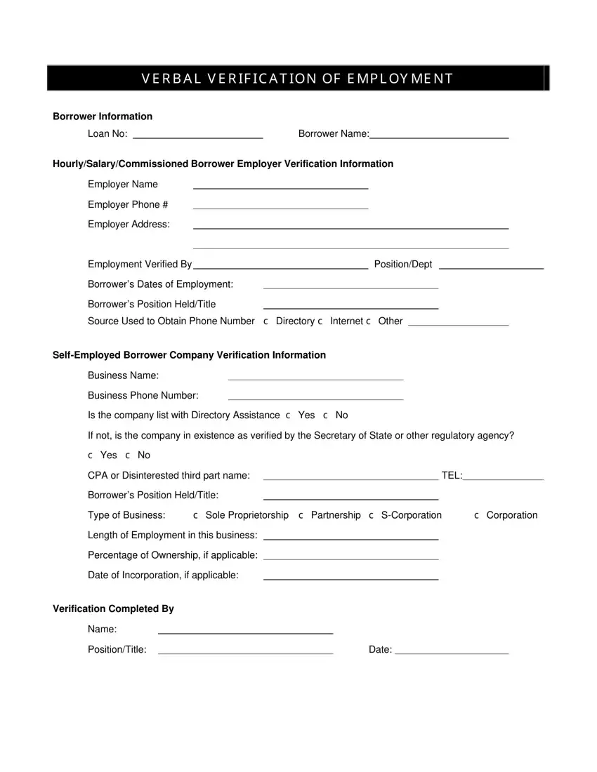 Verbal Verification Form first page preview