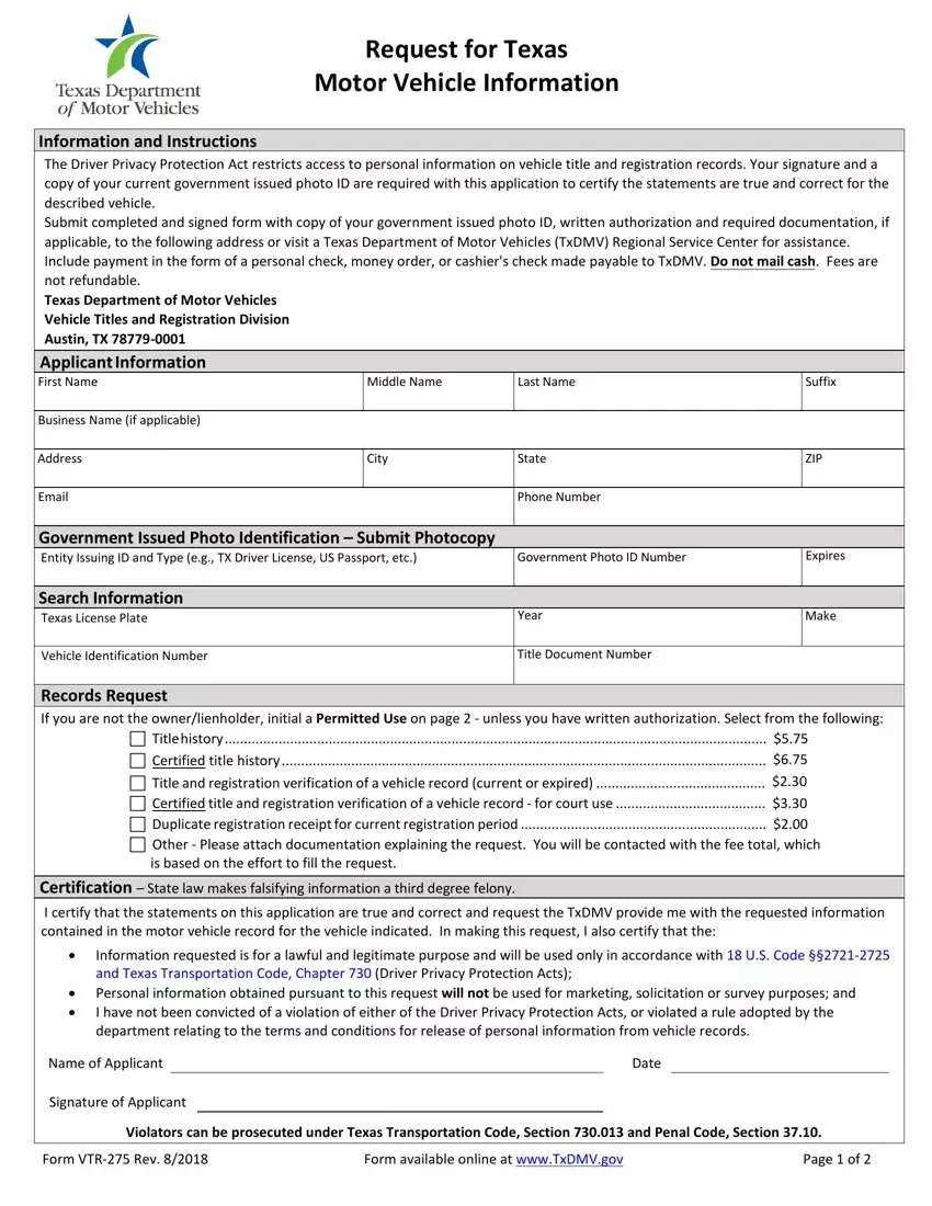 Vtr 275 Form first page preview