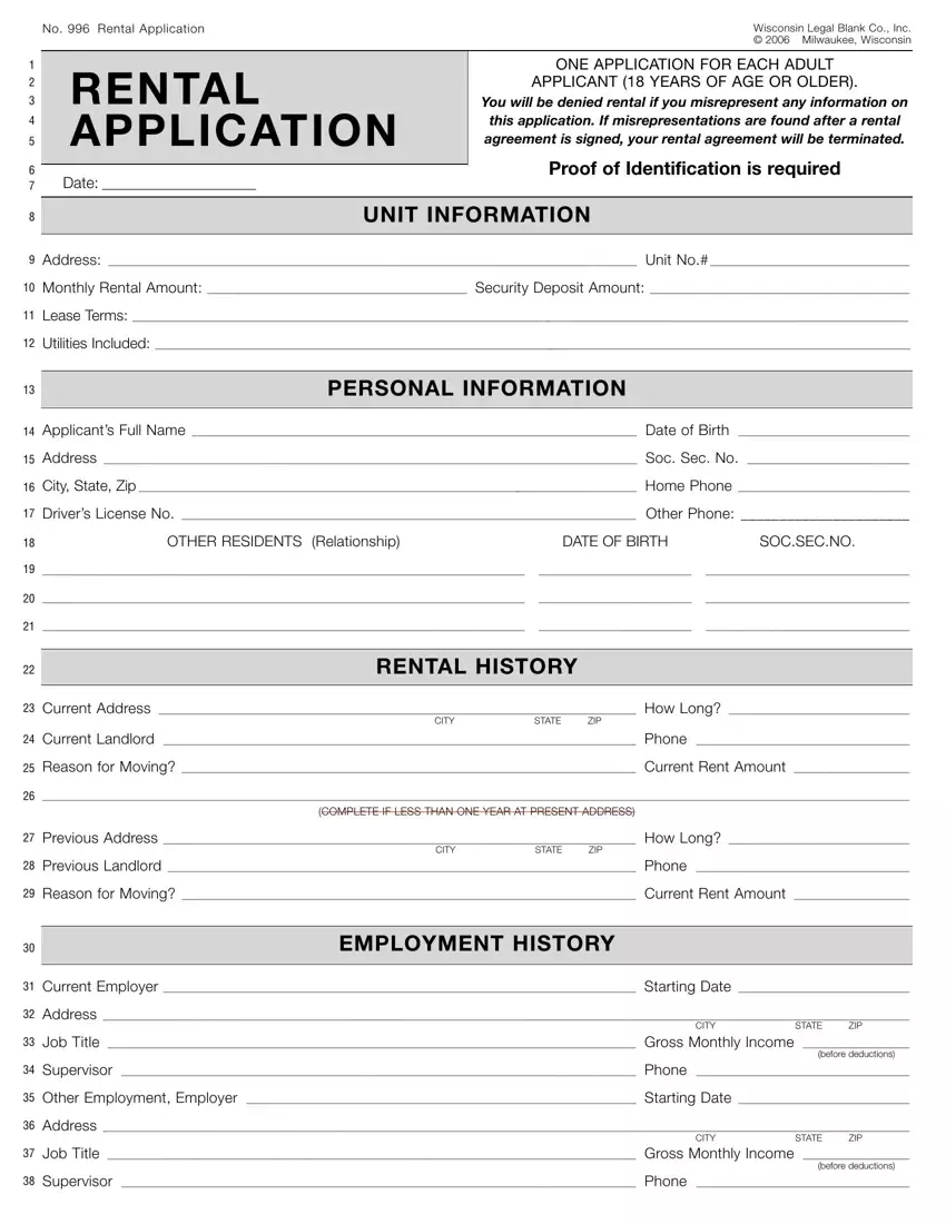 Wisconsin Rental Application first page preview